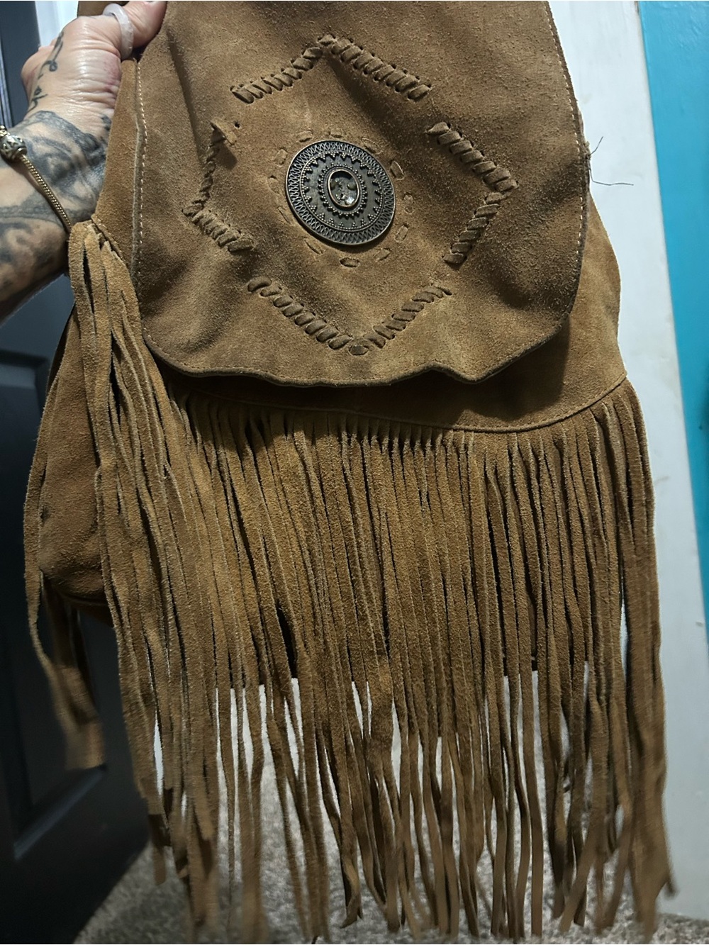 Suede Fringe Backpack - Brown